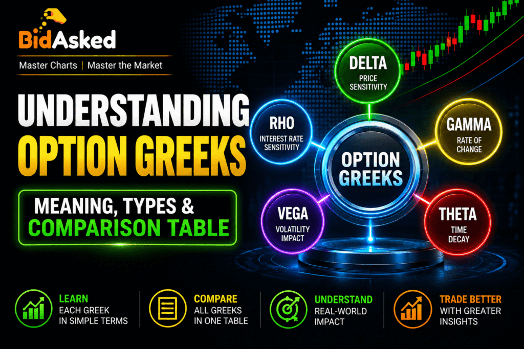 Option Greeks explained with Delta, Gamma, Theta, Vega and Rho comparison